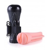 Телесный мастурбатор-вагина в черной колбе с вибрацией - Boys of Toys - во Владимире купить с доставкой