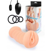 Телесный двусторонний мастурбатор с вибропулей и эрекционными кольцами в комплекте - Sexy Girl - во Владимире купить с доставкой