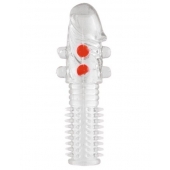 Гелевая прозрачная насадка с шариками и шипами - 14 см. - Toyfa Basic - во Владимире купить с доставкой