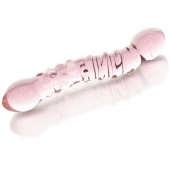 Двусторонний розовый фаллос  с рёбрами и точками - 19,5 см. - Sexus купить с доставкой в интернет-магазине Orgasmix во Владимире Двусторонний розовый фаллос  с рёбрами и точками - 19,5 см. - Sexus