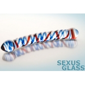 Двусторонний стеклянный фаллос с разноцветными спиралями - Sexus купить с доставкой в интернет-магазине Orgasmix во Владимире Двусторонний стеклянный фаллос с разноцветными спиралями - Sexus