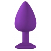 Большая фиолетовая анальная пробка Emotions Cutie Large с голубым кристаллом - 10 см. - Lola Games - купить с доставкой во Владимире