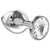 Большая серебристая анальная пробка Diamond Clear Sparkle Large с прозрачным кристаллом - 8 см. - Lola Games - купить с доставкой во Владимире
