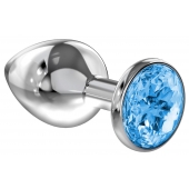 Большая серебристая анальная пробка Diamond Light blue Sparkle Large с голубым кристаллом - 8 см. - Lola Games - купить с доставкой во Владимире