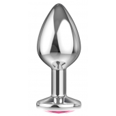 Большая серебристая анальная пробка Diamond Pink Sparkle Large с розовым кристаллом - 8 см. - Lola Games - купить с доставкой во Владимире