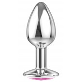 Малая серебристая анальная пробка Diamond Pink Sparkle Small с розовым кристаллом - 7 см. - Lola Games - купить с доставкой во Владимире