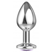 Большая серебристая анальная пробка Diamond Purple Sparkle Large с фиолетовым кристаллом - 8 см. - Lola Games - купить с доставкой во Владимире