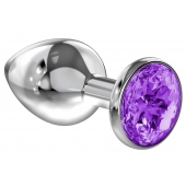 Большая серебристая анальная пробка Diamond Purple Sparkle Large с фиолетовым кристаллом - 8 см. - Lola Games - купить с доставкой во Владимире