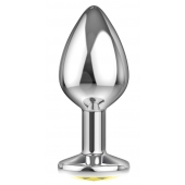Большая серебристая анальная пробка Diamond Yellow Sparkle Large с жёлтым кристаллом - 8 см. - Lola Games - купить с доставкой во Владимире