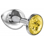 Большая серебристая анальная пробка Diamond Yellow Sparkle Large с жёлтым кристаллом - 8 см. - Lola Games - купить с доставкой во Владимире