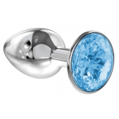 Малая серебристая анальная пробка Diamond Light blue Sparkle Small с голубым кристаллом - 7 см. - Lola Games - купить с доставкой во Владимире