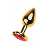 Золотистая анальная пробка с кристаллом-сердцем - 7,5 см. - ToyFa - купить с доставкой во Владимире