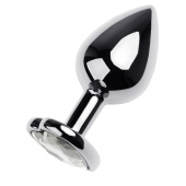 Серебристая анальная пробка с прозрачным кристаллом-сердцем - 8 см. - ToyFa - купить с доставкой во Владимире