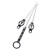 Черно-серебристые зажимы для сосков с кольцом для пениса TOYFA Metal - ToyFa - купить с доставкой во Владимире