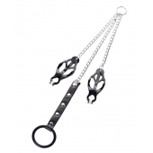 Черно-серебристые зажимы для сосков с кольцом для пениса TOYFA Metal - ToyFa - купить с доставкой во Владимире