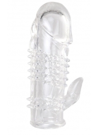 Прозрачная гелевая насадка с шипами и клиторальным отростком - 13 см. - Toyfa Basic - во Владимире купить с доставкой Прозрачная гелевая насадка с шипами и клиторальным отростком - 13 см. - Toyfa Basic - во Владимире купить с доставкой