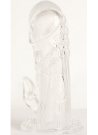 Прозрачная гелевая насадка с клиторальным отростком - 13 см. - Toyfa Basic - во Владимире купить с доставкой Прозрачная гелевая насадка с клиторальным отростком - 13 см. - Toyfa Basic - во Владимире купить с доставкой