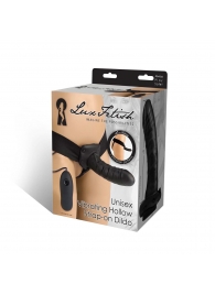 Чёрный полый страпон с вибрацией Unisex Vibrating Hollow Strap-On - 14 см. - Lux Fetish - купить с доставкой во Владимире