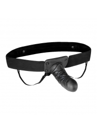 Чёрный полый страпон с вибрацией Unisex Vibrating Hollow Strap-On - 14 см. - Lux Fetish - купить с доставкой во Владимире