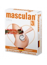 Розовые презервативы Masculan Ultra Long Pleasure с колечками, пупырышками и продлевающим эффектом - 3 шт. - Masculan - купить с доставкой во Владимире