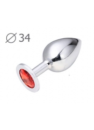 Коническая серебристая анальная втулка с красным кристаллом - 8,2 см. - Anal Jewelry Plug - купить с доставкой во Владимире