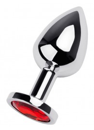 Серебристая коническая анальная пробка с красным кристаллом - 8 см. - ToyFa - купить с доставкой во Владимире