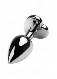 Серебристая коническая анальная пробка с красным кристаллом-сердечком - 7 см. - ToyFa - купить с доставкой во Владимире