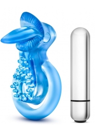 Голубое эрекционное виброкольцо 10 Function Vibrating Tongue Ring - Blush Novelties - во Владимире купить с доставкой