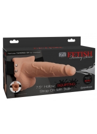 Телесный полый страпон с имитацией эякуляции 7.5  Hollow Squirting Strap-On with Balls Flesh - 21,6 см. - Pipedream - купить с доставкой во Владимире