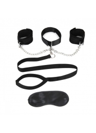 Чёрный ошейник с наручниками и поводком Collar Cuffs   Leash Set - Lux Fetish - купить с доставкой во Владимире