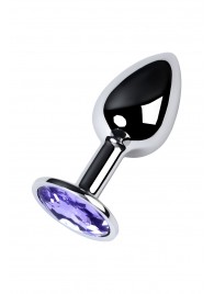 Серебристая конусовидная анальная пробка с фиолетовым кристаллом - 7 см. - ToyFa - купить с доставкой во Владимире