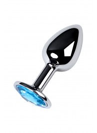 Серебристая конусовидная анальная пробка с голубым кристаллом - 7 см. - ToyFa - купить с доставкой во Владимире