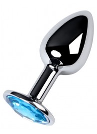 Серебристая конусовидная анальная пробка с голубым кристаллом - 7 см. - ToyFa - купить с доставкой во Владимире