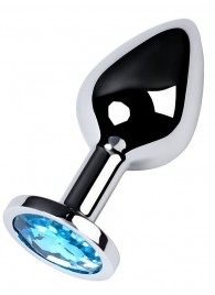 Серебристая конусовидная анальная пробка с голубым кристаллом - 8 см. - ToyFa - купить с доставкой во Владимире