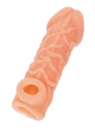 Телесная закрытая насадка с венками Cock Sleeve Size S - 13,8 см. - KOKOS - во Владимире купить с доставкой Телесная закрытая насадка с венками Cock Sleeve Size S - 13,8 см. - KOKOS - во Владимире купить с доставкой