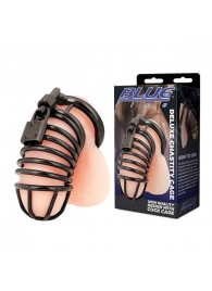 Черная металлическая клетка с замком Deluxe Chastity Cage - BlueLine - купить с доставкой во Владимире