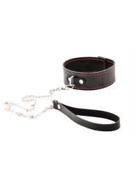 Черный широкий ошейник с красной строчкой и поводком - Crazy Handmade - купить с доставкой во Владимире