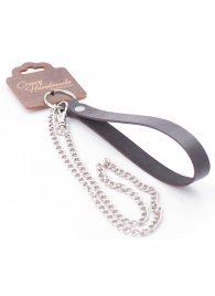 Серебристый металлический поводок с кожаной черной ручкой - 80 см. - Crazy Handmade - купить с доставкой во Владимире