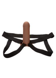 Коричневый фаллопротез из силикона Extension with Harness - 15,75 см. - California Exotic Novelties - купить с доставкой во Владимире