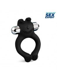Черное силиконовое эрекционное виброкольцо Sex Expert - Sex Expert - во Владимире купить с доставкой