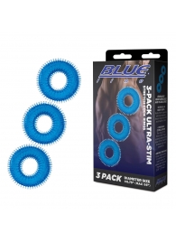 Комплект из трех голубых колец для эрекции 3-Pack Ultra-Stim Stretch Cock Rings - BlueLine - во Владимире купить с доставкой