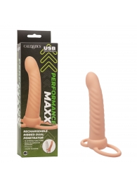 Телесная насадка для двойного проникновения Rechargeable Ribbed Dual Penetrator с вибрацией - California Exotic Novelties - купить с доставкой во Владимире