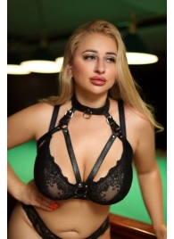 Черная кожаная сбруя с ошейником plus size из нежной кожи - БДСМ Арсенал - купить с доставкой во Владимире