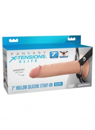 Телесный полый страпон на черных ремнях Hollow Silicone Strap-on - 17,8 см. - Pipedream - купить с доставкой во Владимире