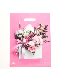 Розовый пакет с цветочным принтом и вырубной ручкой (40х31 см) - Сима-Ленд - купить с доставкой во Владимире