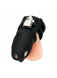 Черная клетка для пениса Silicone Small 2 in Cock Cage With Ball Divider - BlueLine - купить с доставкой во Владимире