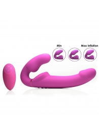 Розовый безремневой страпон с вибрацией и функцией расширения Inflatable Ergo-Fit Strapless Strap-On - XR Brands - купить с доставкой во Владимире