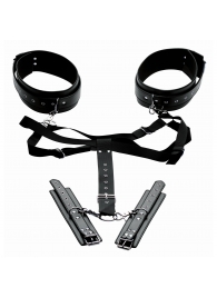 Черная бондажная система Acquire Easy Access Thigh Harness with Wrist Cuffs - XR Brands - купить с доставкой во Владимире