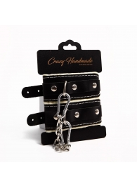 Черные скругленные наручники с мягкой бежевой подкладкой - Crazy Handmade - купить с доставкой во Владимире