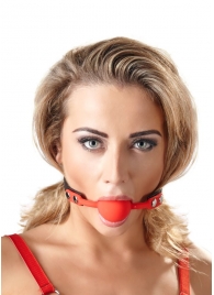 Силиконовый кляп-шар на чёрных ремешках Red Gag silicone - Orion - купить с доставкой во Владимире